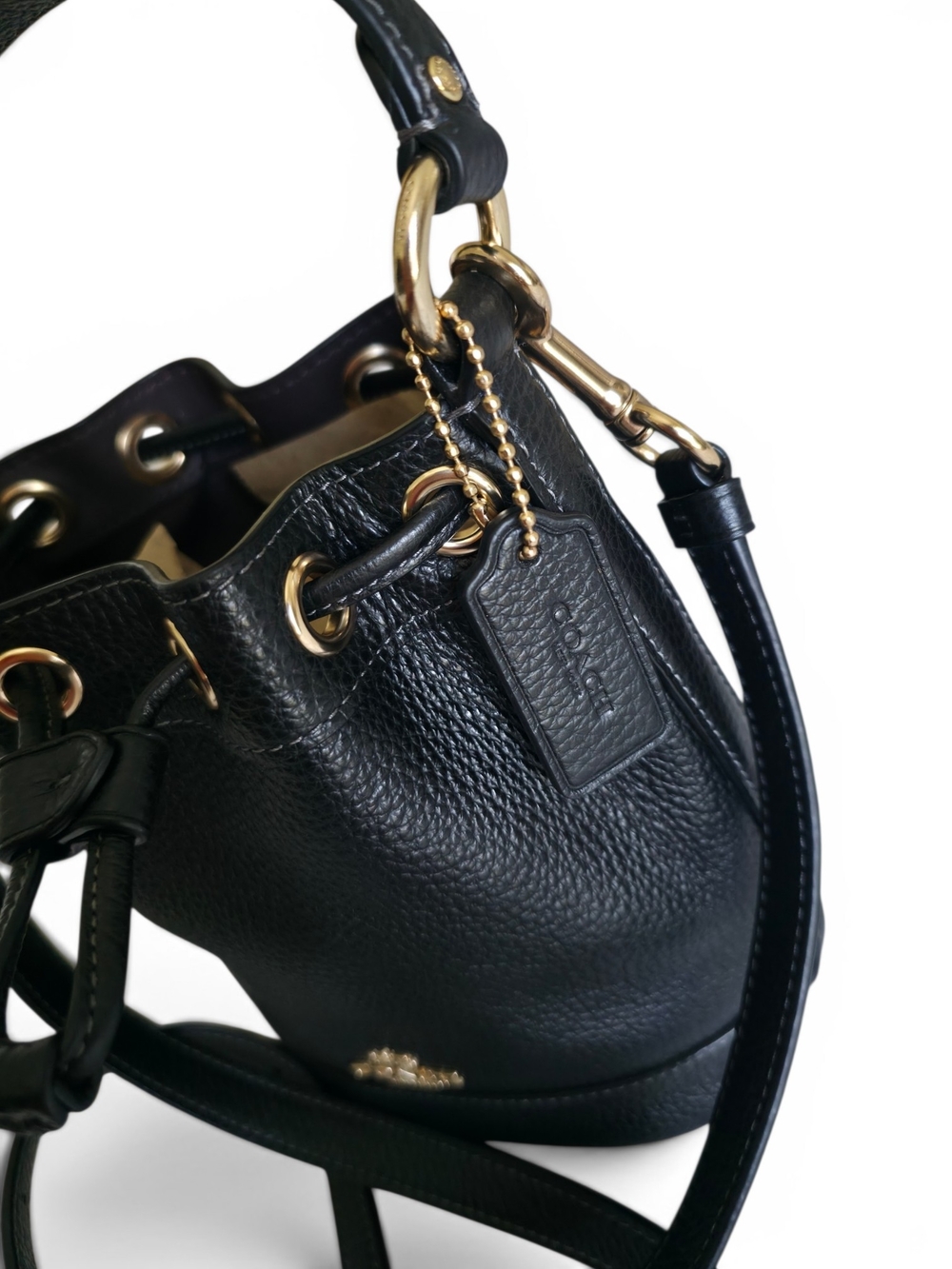 Coach Mini Bucket Bag Black Pebble Leather Gold Hardware - Picture 5 of 7